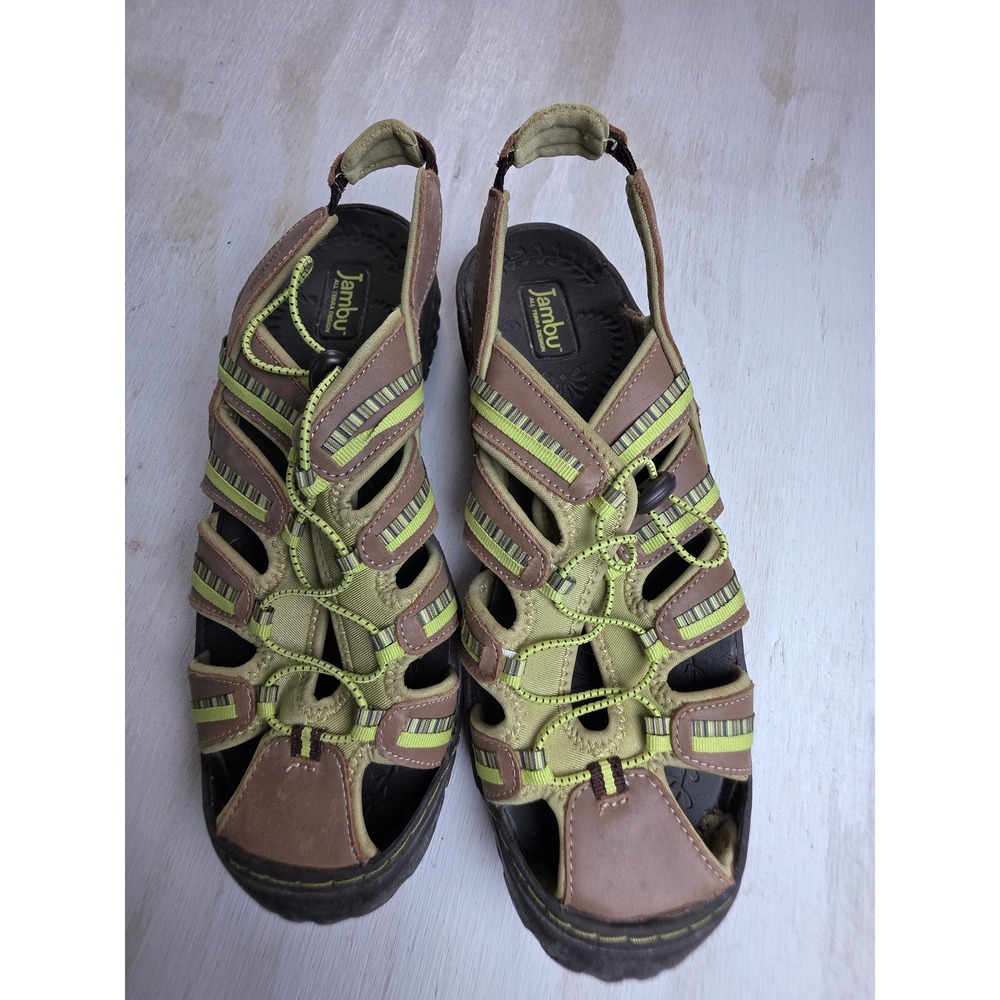 Jambu All Terra Design Womens 9.5M Brown Lime Green Sport Hiking Sandals Boho
